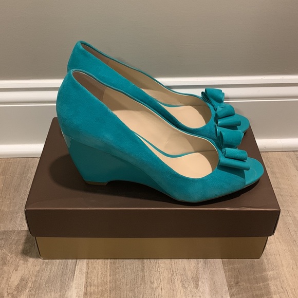 Franco Santo Suede Turquoise upper with Patent Leather heels size 10.5 - Picture 4 of 5